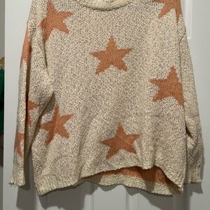 Star Patterned Cream and Pink Sweater